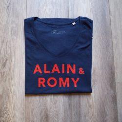 T-Shirt Col V  ALAIN & ROMY  Navy / Rouge