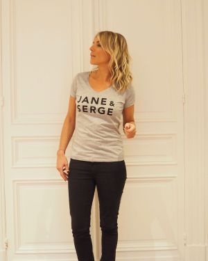 T-Shirt Col V JANE & SERGE Gris chiné / Black
