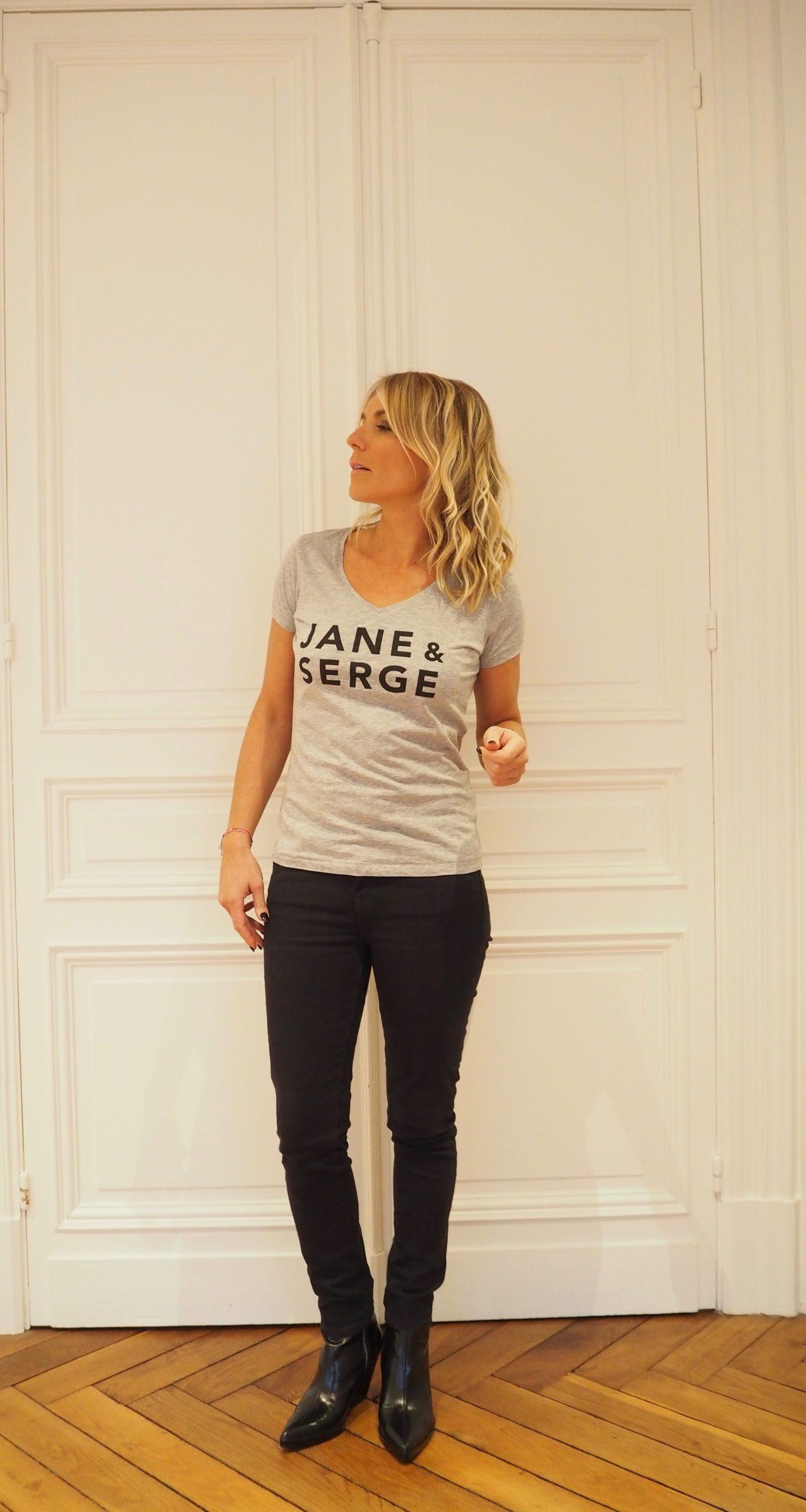 T-Shirt Col V JANE & SERGE Gris chiné / Black