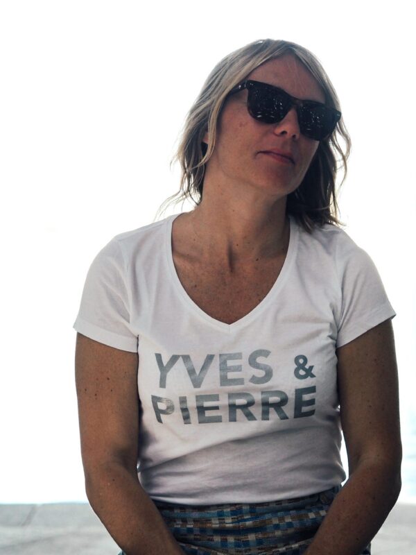 T-Shirt Col V YVES & PIERRE Blanc / Silver Glitter