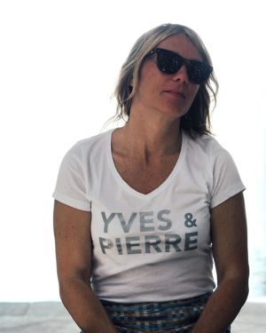 T-Shirt Col V  YVES & PIERRE Blanc / Silver Glitter
