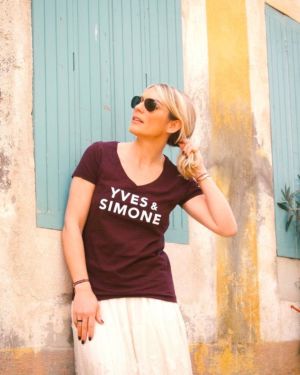 T-Shirt Col V YVES & SIMONE Grappe de raisin / Crème