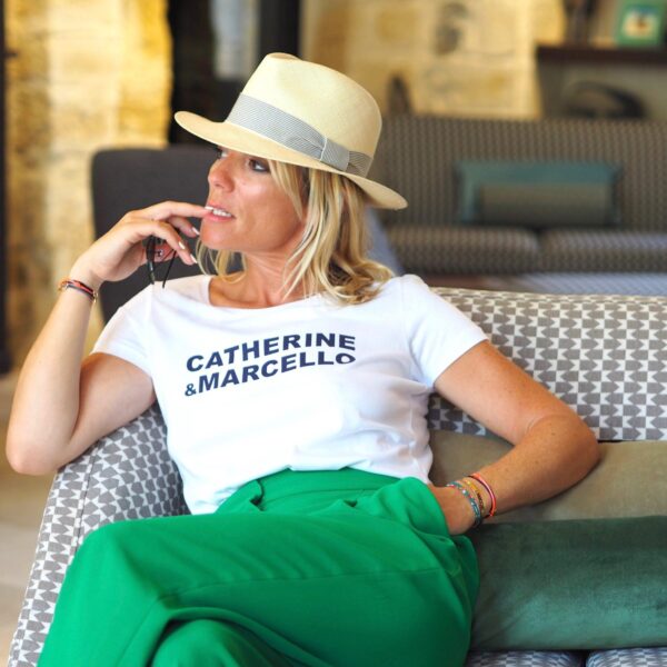 T-Shirt CATHERINE & MARCELLO Col Danseuse Blanc / Navy
