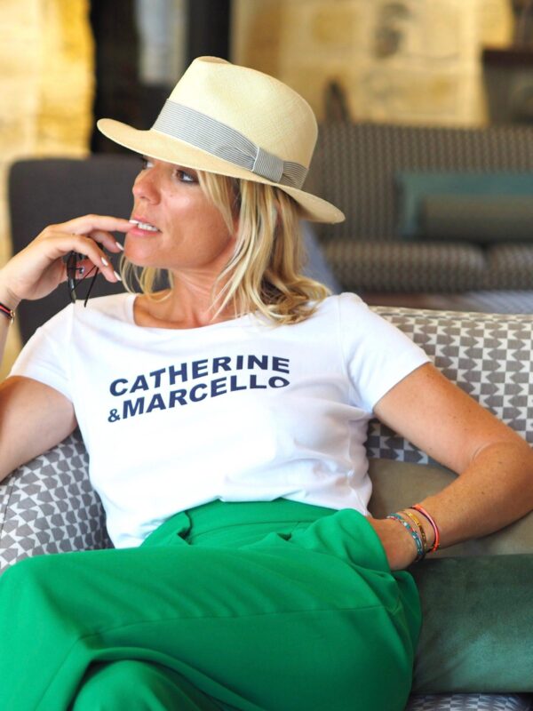 T-Shirt CATHERINE & MARCELLO Col Danseuse Blanc / Navy