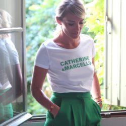 T-Shirt CATHERINE & MARCELLO Col Danseuse Blanc / Vert
