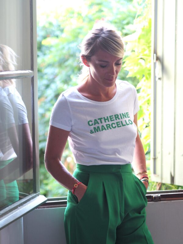 T-Shirt CATHERINE & MARCELLO Col Danseuse Blanc / Vert