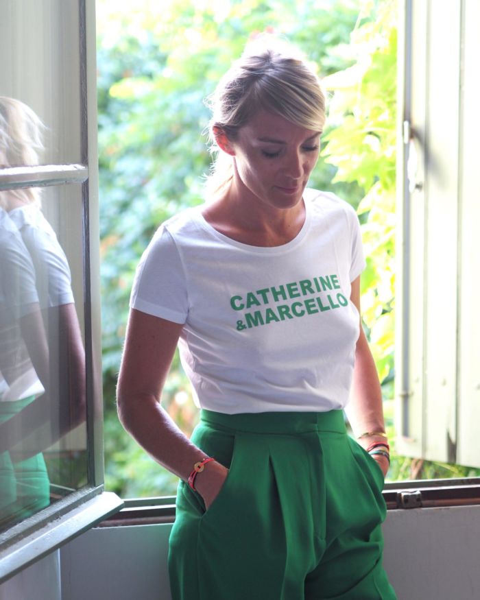 T-Shirt CATHERINE & MARCELLO Col Danseuse Blanc / Vert