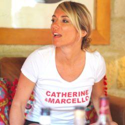 T-Shirt CATHERINE & MARCELLO Col V Blanc / Rouge