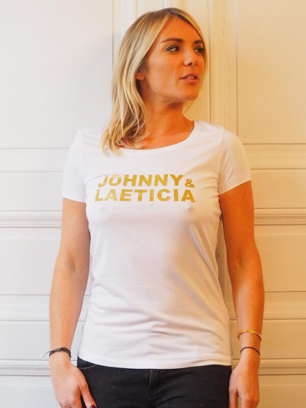 T-SHIRT JOHNNY & LAETICIA Col Danseuse Blanc / Gold Glitter