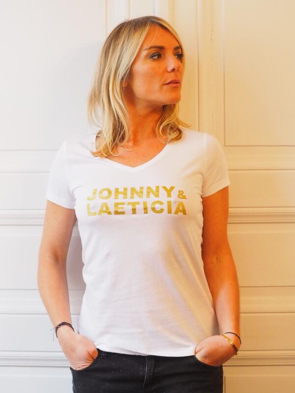 T-SHIRT JOHNNY & LAETICIA Col V Blanc / Gold Glitter