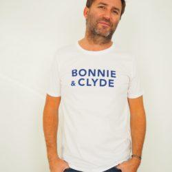 T-Shirt Col Rond BONNIE & CLYDE  Blanc / Bleu Majorelle
