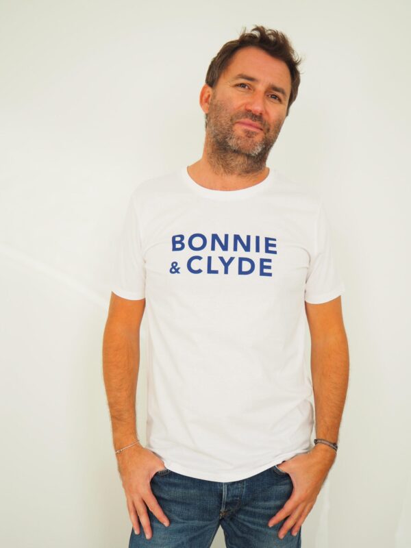 T-Shirt Col Rond BONNIE & CLYDE  Blanc / Bleu Majorelle