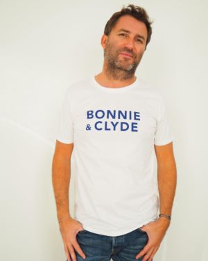 T-Shirt Col Rond BONNIE & CLYDE  Blanc / Bleu Majorelle