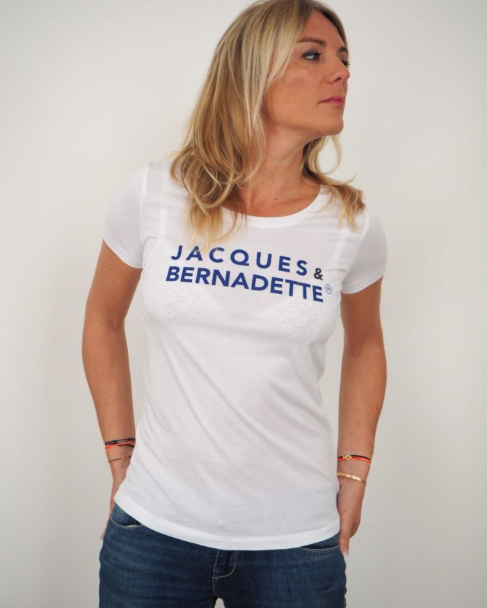 T-Shirt Col Danseuse JACQUES & BERNADETTE  White / Bleu Majorelle