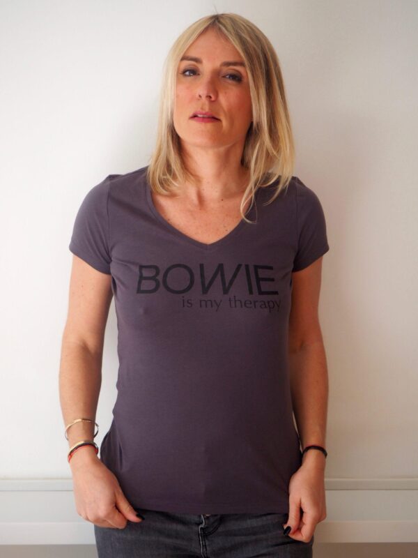 T-Shirt Col V BOWIE is my therapy Anthracite / Black