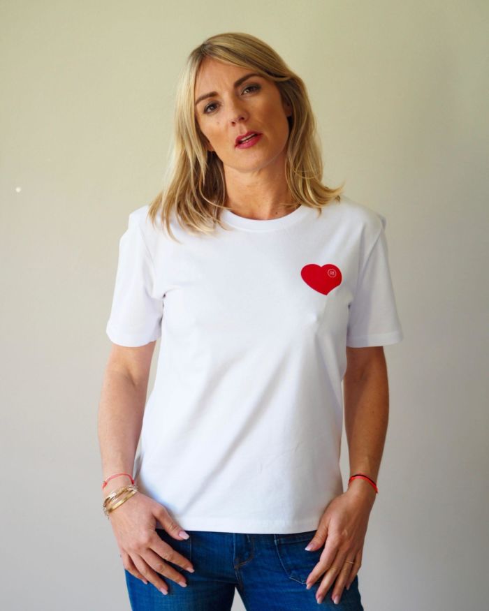 T-Shirt coupe “boxy” COEUR A COEUR  Blanc / Rouge