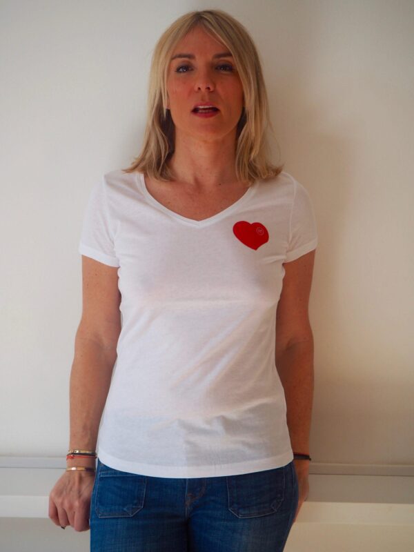 T-Shirt Col V COEUR A COEUR  Blanc / Rouge