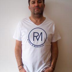 T-Shirt Col V RAOUL & MARCELLE Blanc / Navy