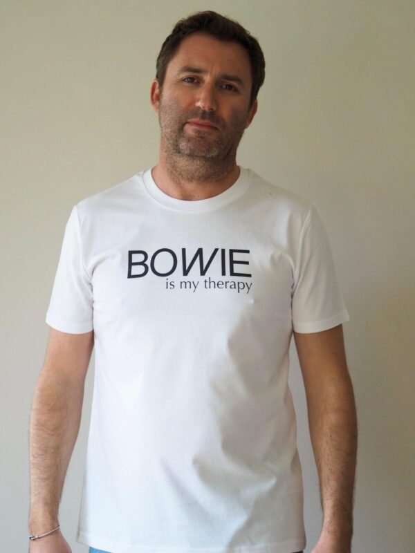 T Shirt Col Rond - BOWIE is my therapy - Blanc / Black