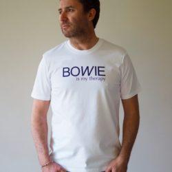 T Shirt Col Rond – BOWIE is my therapy – Blanc / Navy
