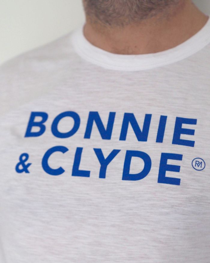 T Shirt Col ouvert “Flammé” BONNIE & CLYDE- Blanc / Bleu Klein