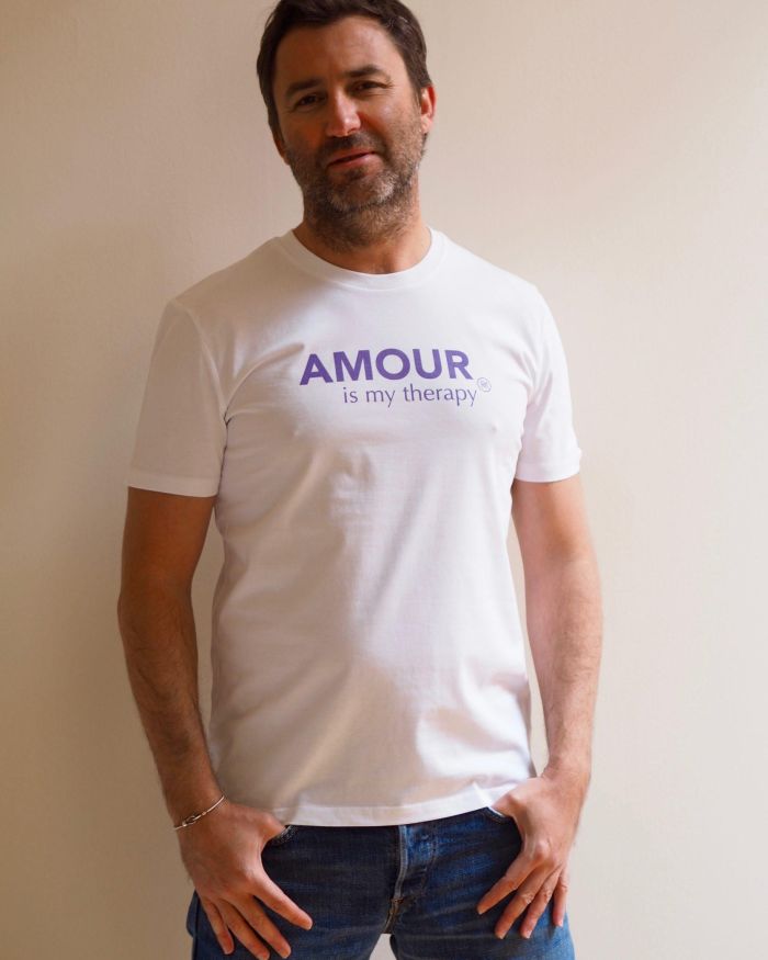 T-Shirt Col Rond AMOUR is my therapy  Blanc / Violine