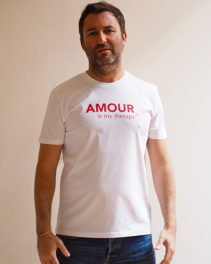 T-Shirt Col Rond AMOUR is my therapy  Blanc / Rouge