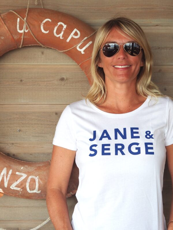 T-Shirt Col Danseuse JANE & SERGE Blanc / Bleu Majorelle