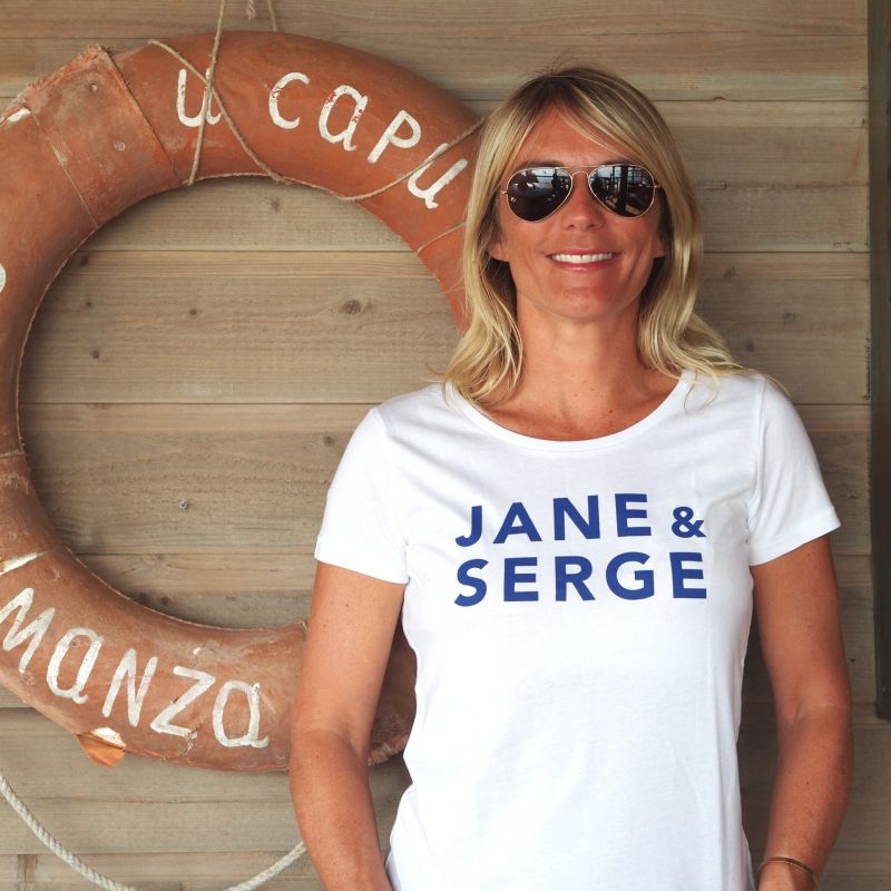 T-Shirt Col Danseuse JANE & SERGE  Blanc / Bleu Majorelle