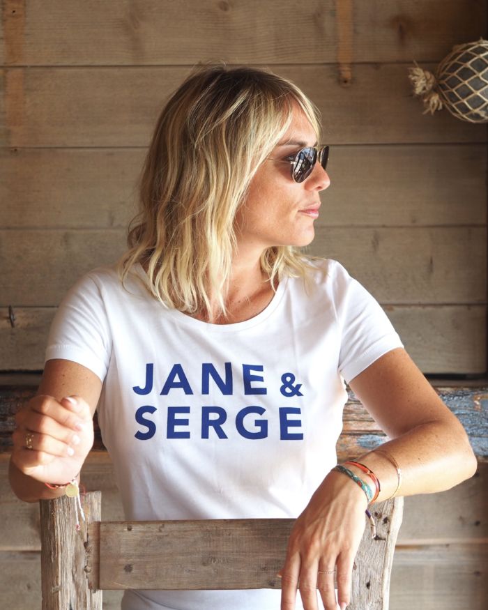 T-Shirt Col Danseuse JANE & SERGE  Blanc / Bleu Majorelle
