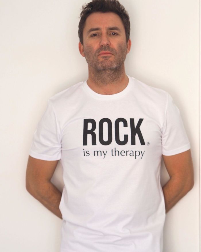 T-Shirt Col Rond ROCK  is my therapy Blanc / Black