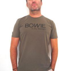 T Shirt Col Rond  – BOWIE is my therapy – Kaki / Black