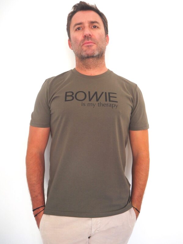 T Shirt Col Rond - BOWIE is my therapy - Kaki / Black
