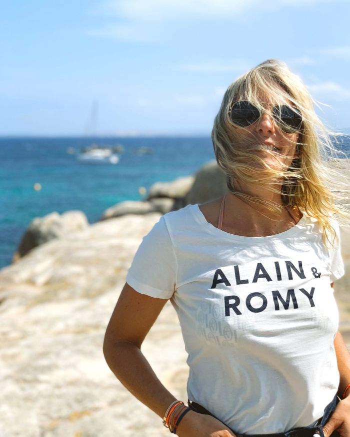 T-Shirt Col Danseuse ALAIN & ROMY  Crème / Navy