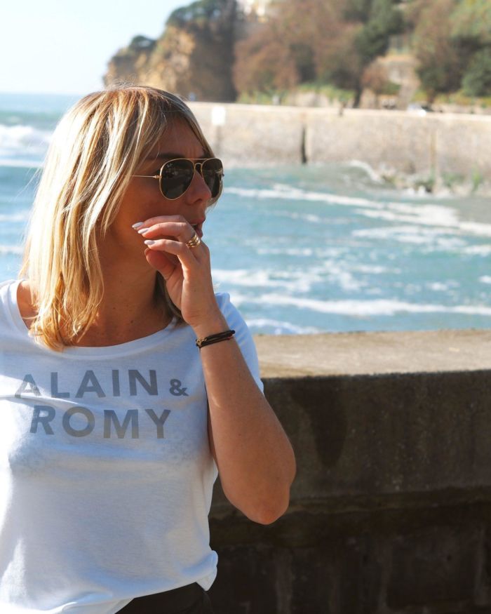 T-Shirt Col Danseuse  ALAIN & ROMY   Blanc / Silver
