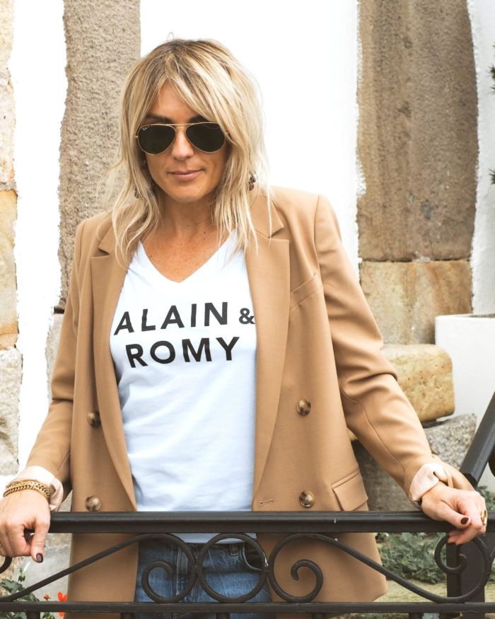 T-Shirt Col V  ALAIN & ROMY   Blanc / Black
