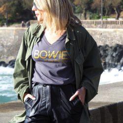 T-Shirt Col V  BOWIE is my therapy  Anthracite / Gold
