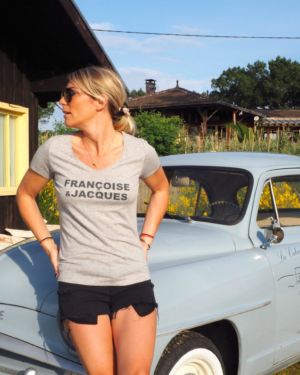T-Shirt Col V FRANCOISE & JACQUES Gris Chiné / Carbone
