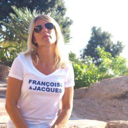 T-Shirt Col V FRANCOISE & JACQUES  Blanc / Bleu Majorelle