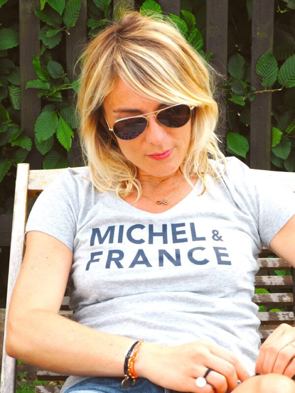 T-Shirt MICHEL & FRANCE Col V Gris Chiné / Navy
