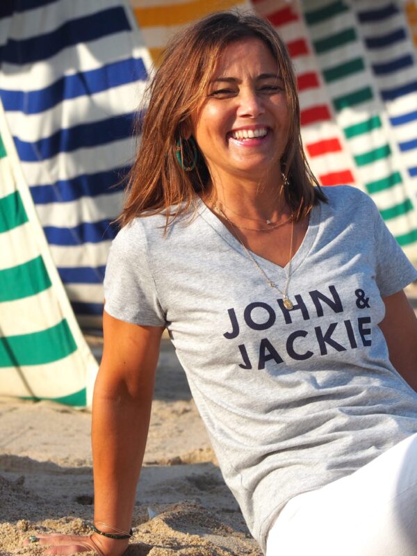 T-Shirt Col V JOHN & JACKIE Gris chiné / Navy
