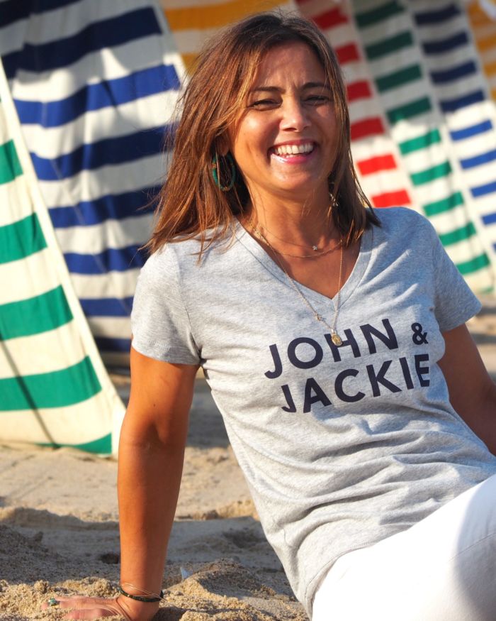 T-Shirt Col V JOHN & JACKIE Gris chiné / Navy