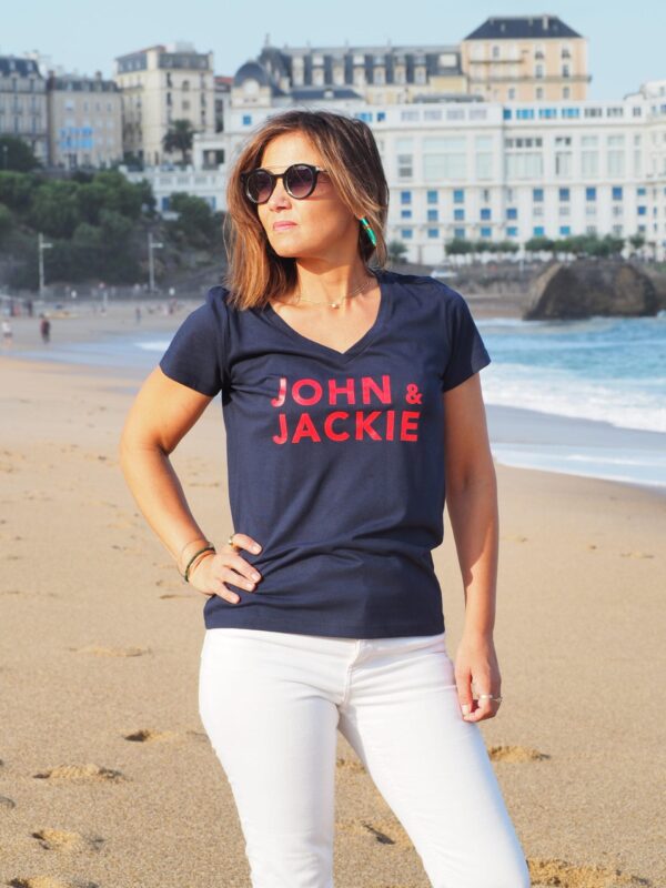 T-Shirt Col V JOHN & JACKIE Navy / Rouge