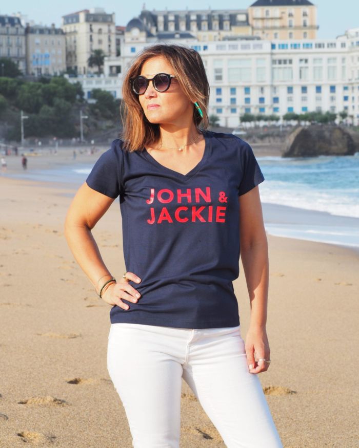 T-Shirt Col V JOHN & JACKIE Navy / Rouge
