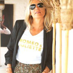 T-Shirt Col V ROMEO & JULIETTE Blanc / Gold Glitter