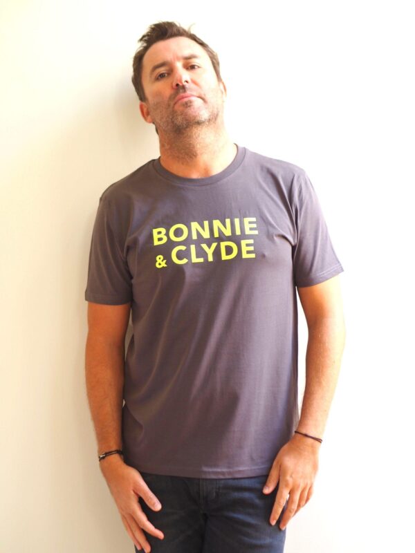 T-Shirt Col Rond  BONNIE & CLYDE  Anthracite / Jaune Fluo