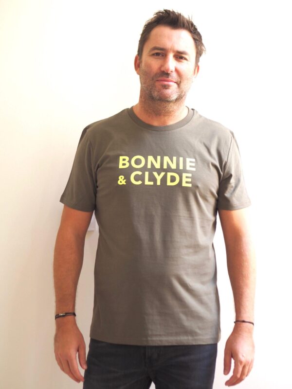 T-Shirt Col Rond BONNIE & CLYDE  Kaki / Jaune Fluo