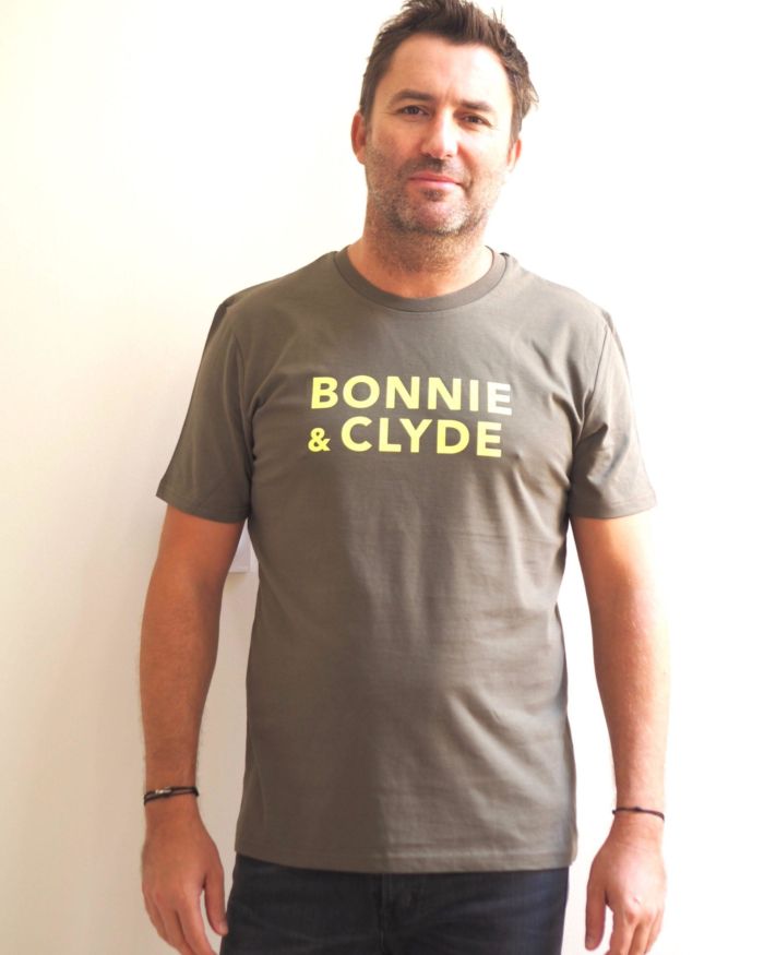 T-Shirt Col Rond BONNIE & CLYDE  Kaki / Jaune Fluo