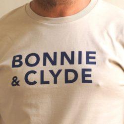 T-Shirt Col Rond  BONNIE & CLYDE Sable / Bleu Pétrole