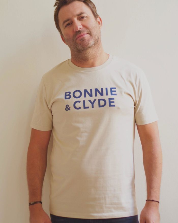 T-Shirt Col Rond  BONNIE & CLYDE Sable / Bleu Pétrole